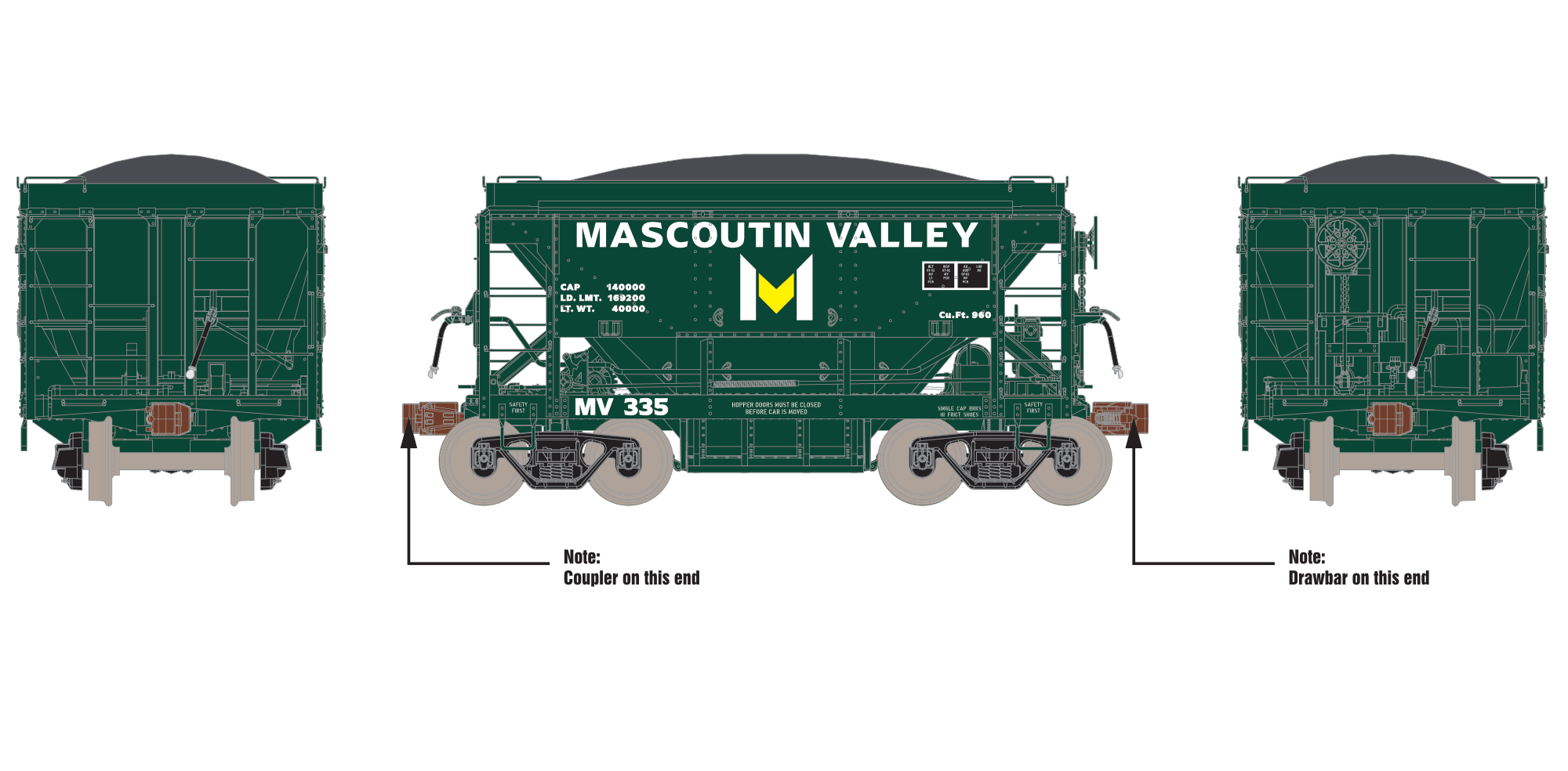 MV 335-354-379-393 - HO-Scale Mascoutin Valley Mining Fox Valley Ore Car (4-Pack)
